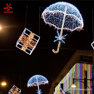 Hoyechi 3D piekārtā lietussarga gaismas dekorēšana pielāgojams āra Ziemassvētku motīvs ielām un laukumiem